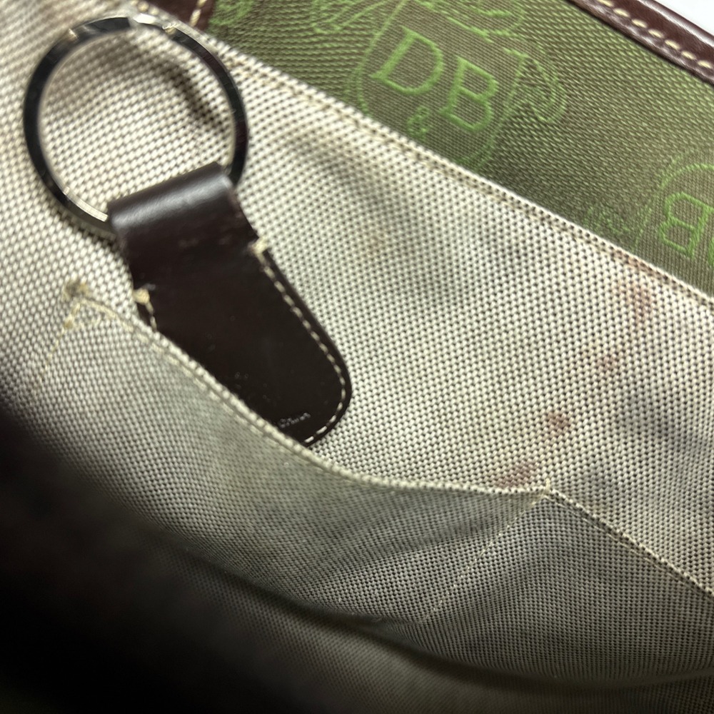 Dooney and Burke Signature Canvas Tote Bag Green Brown Leather Trim Silver - Picture 12 of 14
